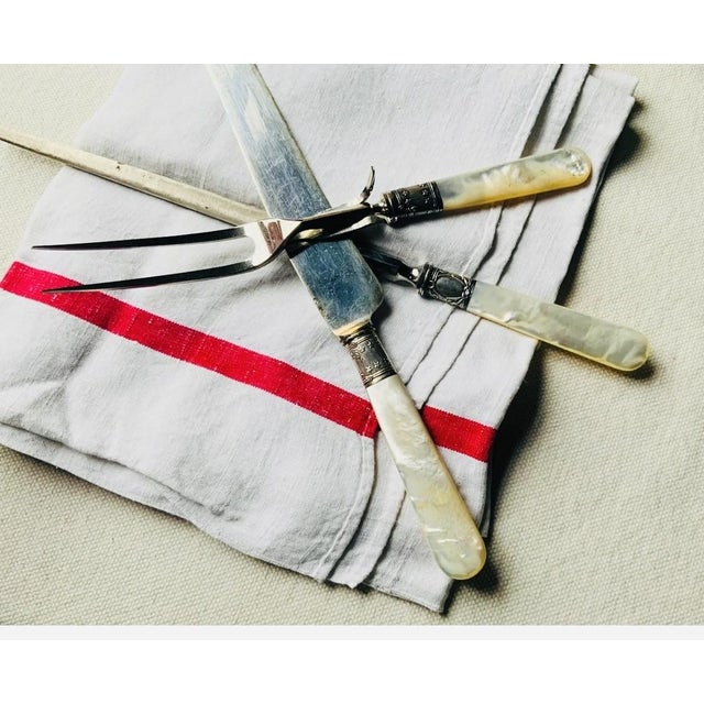 Art Nouveau 1900 Sterling Silver & Mother-of-Pearl Carving Set - 3 pcs For Sale - Image 3 of 17