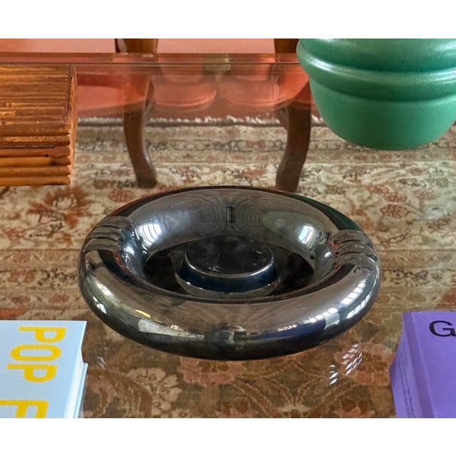 Mid-century space age blue iridescent ceramic ashtray Italy 1970s H: 5 cm - 21 × 21 cm Conditions: excellent, no defects