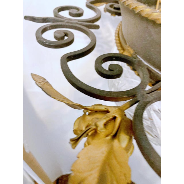 Black Italian Iron Fram Flush Mount Glass Light Fixture For Sale - Image 8 of 11