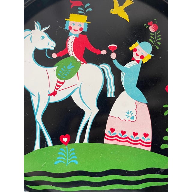 Metal Vintage Scandinavian Folk Art Metal Tray W/ Horse For Sale - Image 7 of 7