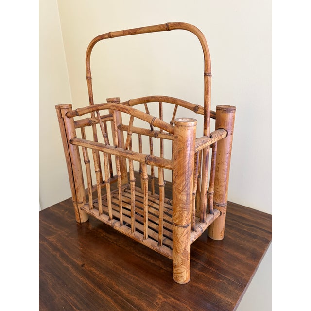 Wood Mid-Century Bamboo Magazine Stand in the Palm Beach Manner For Sale - Image 7 of 9
