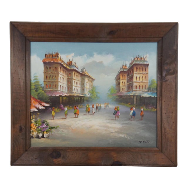 Late 20th Century French Cityscape Oil Painting, Framed For Sale