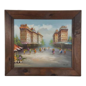 Late 20th Century French Cityscape Oil Painting, Framed
