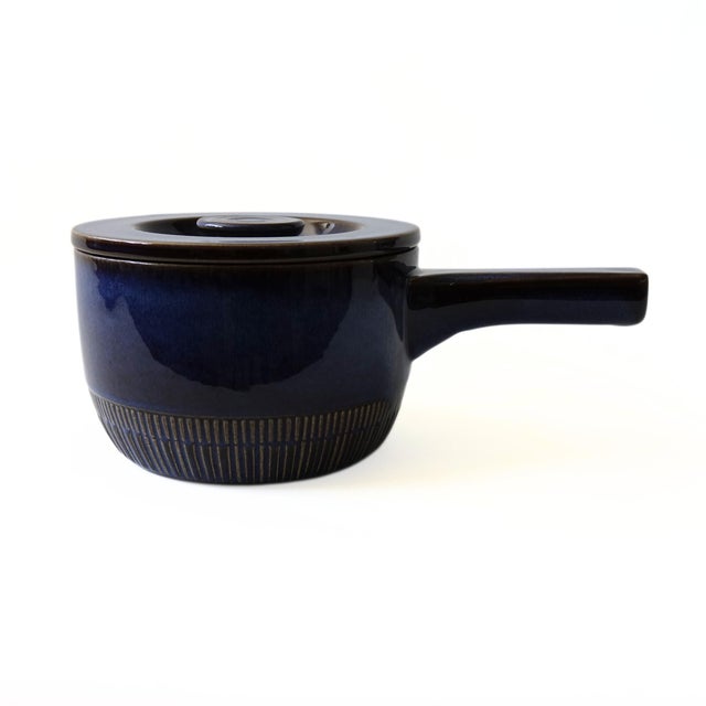 Vintage Kosmos Pot in Blue Glazed Ceramic with Handle and Lid from Gefle, Sweden For Sale - Image 4 of 5