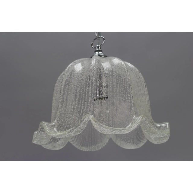 Mid-Century Bell Shaped Ice Glass Pendant Lamp For Sale - Image 13 of 18