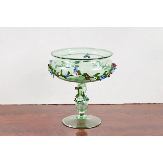 1920s Floral Embellished, Italian Glass Tazza For Sale - Image 5 of 6