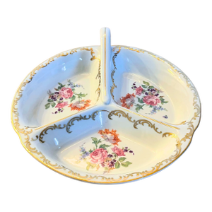 Vintage Limoges Porcelain Divided Handled Dish, Circa 1960