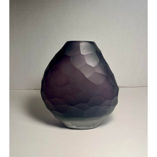 Vintage Murano Italy Dark Purple Hand Blown Faceted Art Glass Vase For Sale - Image 4 of 8