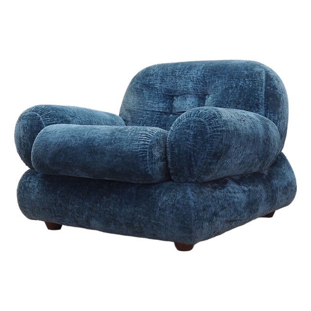 Italian Blue Armchair, Italy, 1970s For Sale