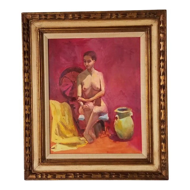 1980's Vintage Still Life Nude Female Abstract Painting, Framed For Sale