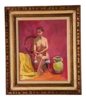 1980's Vintage Still Life Nude Female Abstract Painting, Framed