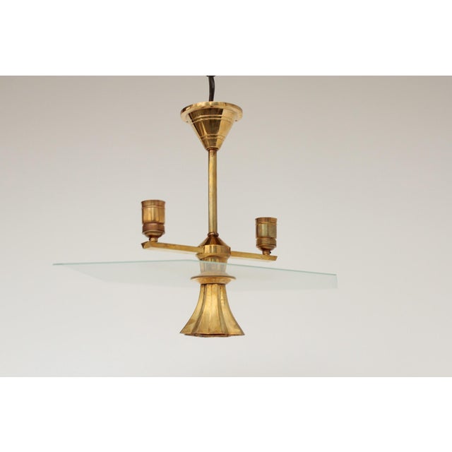Minimalist Modern Viennese Pendant Lamp in Glass and Brass, 1920s For Sale - Image 14 of 18