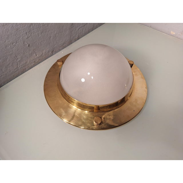 Mid-Century Modern LSP6 Tommy Model Ceiling Lights in Brass Structure and Frosted Glass Lampshade by Luigi Caccia Dominioni for Azucena, 1950s, Set of 2 For Sale - Image 3 of 9