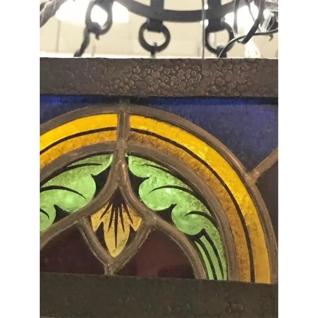 Monumental Gothic Iron and Ornate Stained Glass Panel Chandelier For Sale In Philadelphia - Image 6 of 8