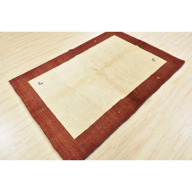 Contemporary Gabbeh Rug 5'1'' X 7'5'' Ivory Wool Vintage Tribal Hand-Knotted Oriental Carpet For Sale - Image 3 of 12