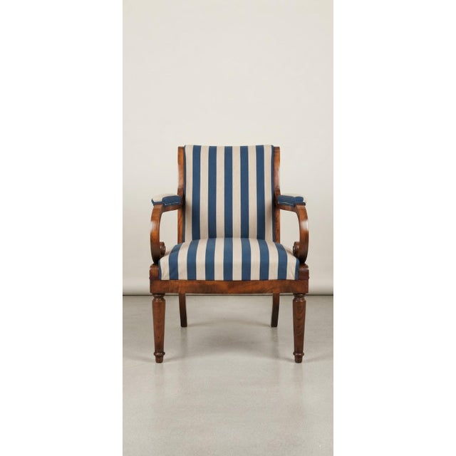 Wood Antique Hungarian Lounge Chair in Blue and Cream Striped Fabric with Turned Wooden Legs, 1900s For Sale - Image 7 of 7