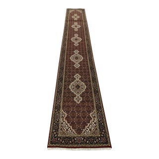 Tabriz Mahi Runner 2’6” X 16′ Red Wool Traditional Hand-Knotted Oriental Rug For Sale