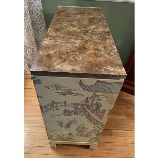 Wood Vintage 1978 Drexel Heritage "Et Cetera" Chinoiserie Cabinet & Matching Mirror - 2 Piece Set (Model 584-835 & 584-836) For Sale - Image 7 of 17