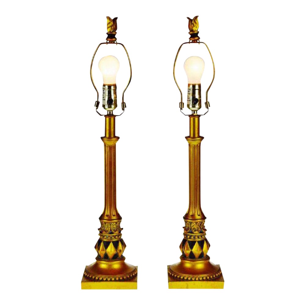 Modern Gold Gilt And Black Candlestick Table Lamps A Pair Chairish