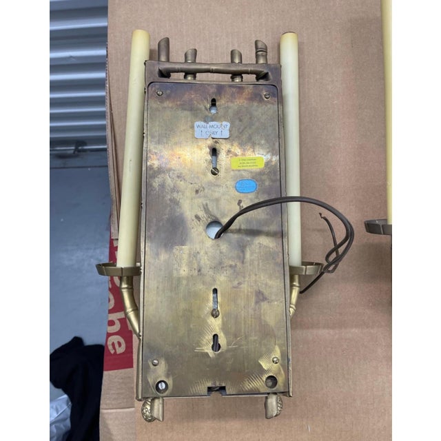 Chinoiserie Vintage Chapman Chinoiserie Faux Bamboo Brass, Ceramic Two-Light Sconces, a Pair For Sale - Image 3 of 12