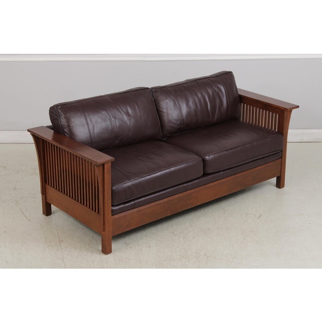 Stickley Stickley Mission Oak Burgundy Leather Sofa For Sale - Image 4 of 18