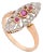 1910s French Belle Époque Ruby Diamond 18k Rose Gold Navette Ring, Size 7.25 For Sale