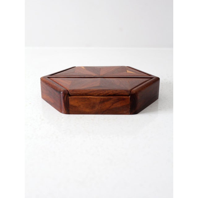 Mid-Century Modern Mid-Century Parquetry Hexagonal Box For Sale - Image 3 of 11