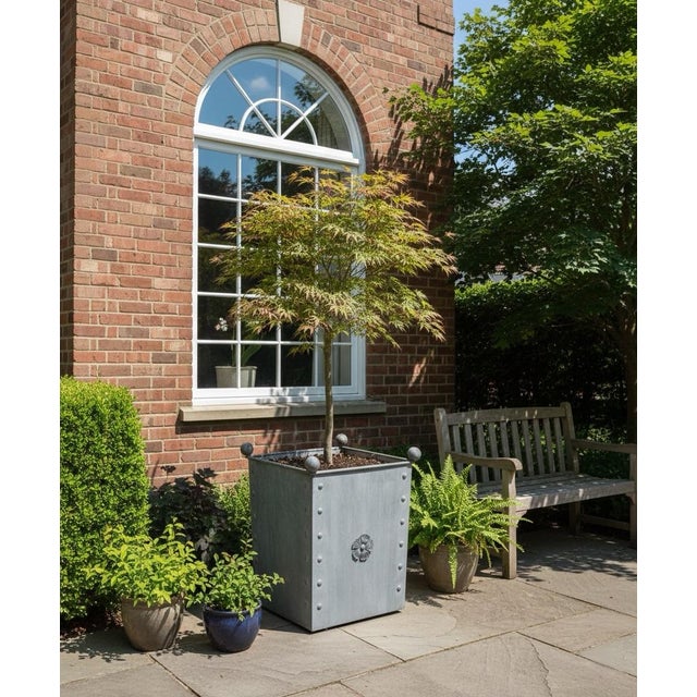 Metal Steel Planter With Rosette Detail For Sale - Image 7 of 8