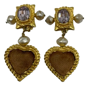 Christian Lacroix Clip-on Gold Toned Pearl And Velvet Earrings.