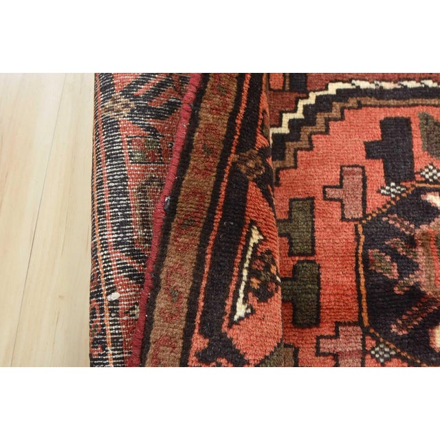 Red Hamedan Rug 4'4'' X 6'7'' Red Wool Vintage Tribal Hand-Knotted Oriental Carpet For Sale - Image 8 of 12