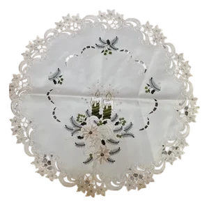 Holiday Decorative White Candle Motif Table Topper