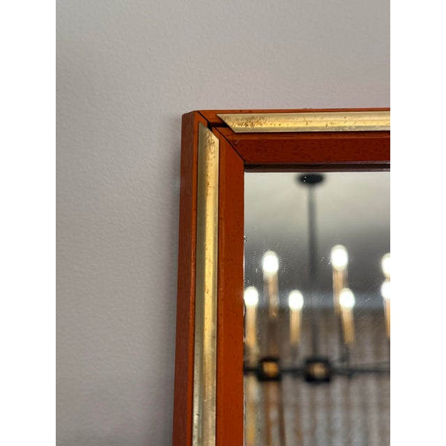 Mid 20th Century Mid Century Modern Bright Orange Solid Wood & Brass Wall Mirror For Sale - Image 5 of 11