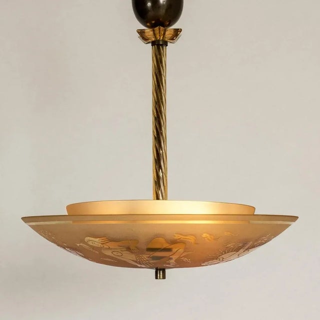 Mid-Century Modern Swedish Grace Chandelier from Orrefors, 1920s For Sale - Image 3 of 10