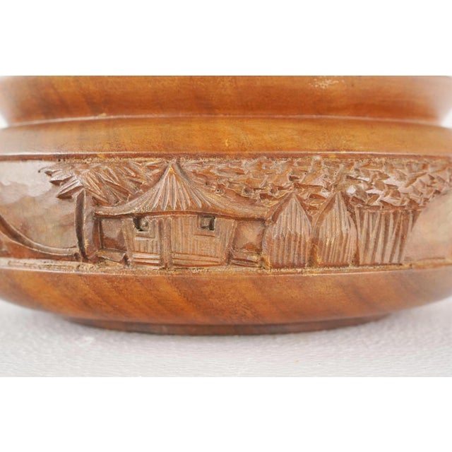 Vintage Asian Hand Carved Wooden Serving Bowl With Lid For Sale - Image 4 of 10