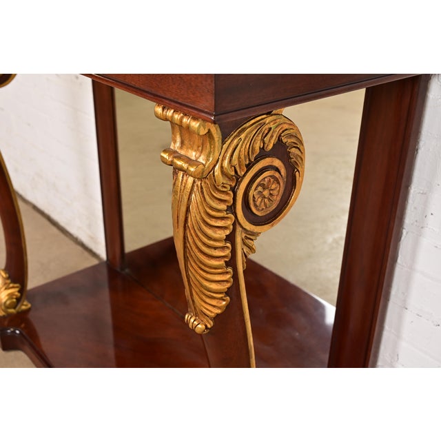 Brown Kindel Furniture Empire Carved Mahogany and Gold Gilt Console Table With Mirrored Back For Sale - Image 8 of 14