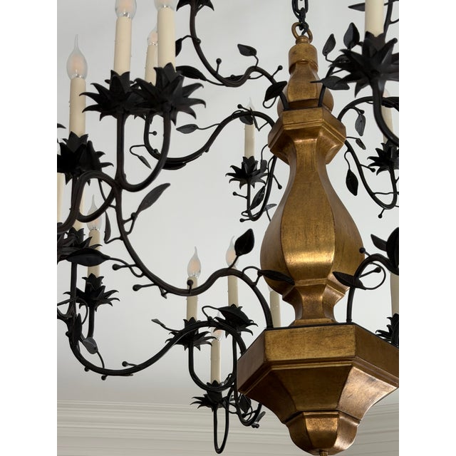 Paul Ferrante Model 2000 Multi-Tier Gilt Wood & Hand-Forged Iron Chandelier For Sale In Phoenix - Image 6 of 9