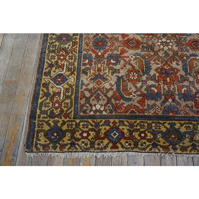 1920s Small Antique Camel Field Mahi Herati Paisley Malayer Knotted Wool Rug For Sale - Image 4 of 7