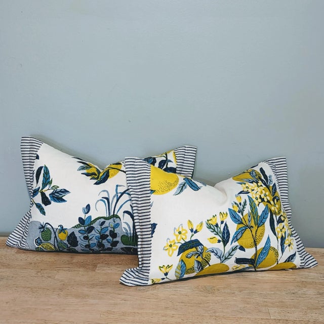 Art Deco Schumacher Citrus Garden Lumbar Pillow Covers- Set of 2 For Sale - Image 3 of 6