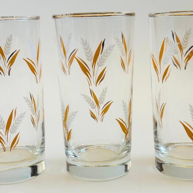 Mid 20th Century Vintage Gold Rimmed Wheat Tumblers - Set of 4 For Sale - Image 5 of 9