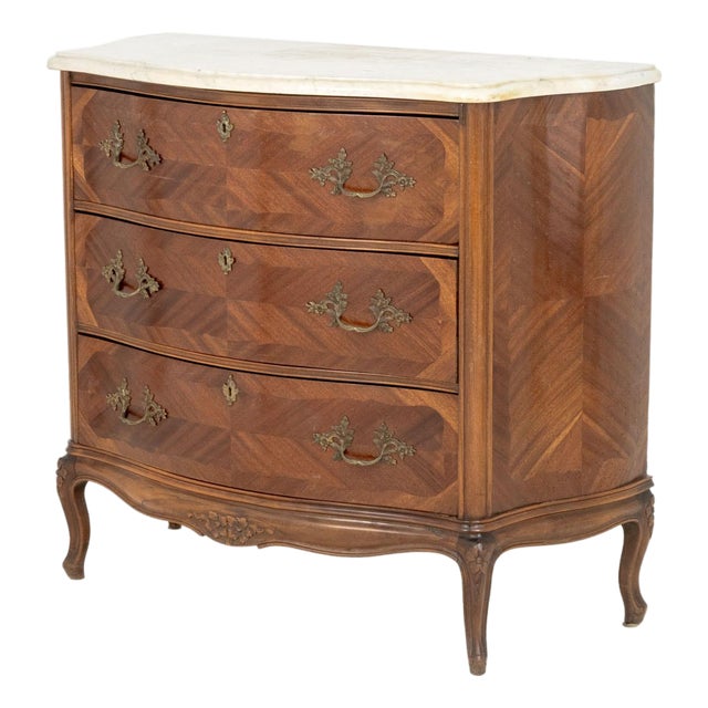 Louis XV Style Walnut Parquetry Commode For Sale