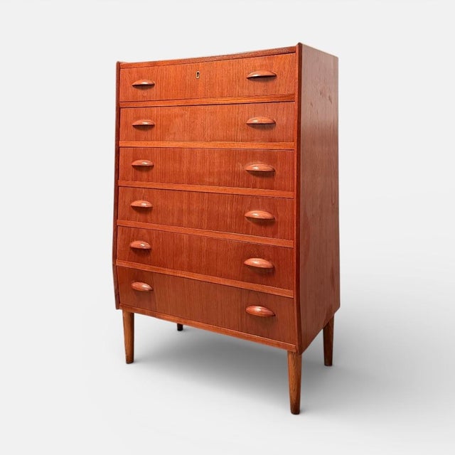 Brown Danish Highboy Dresser with Half-Moon Handle, 1960s For Sale - Image 8 of 8