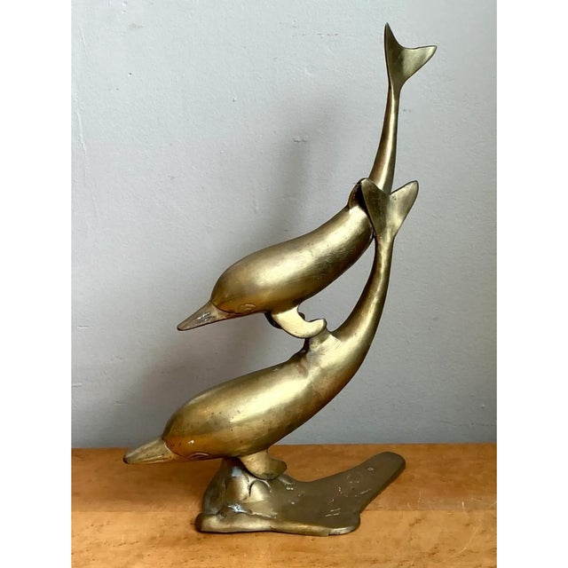 Vintage Brass Dolphin Sculpture For Sale - Image 4 of 12
