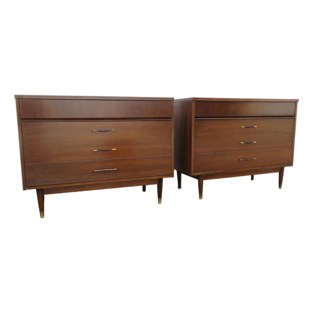Mid Century Modern Large Nightstands Low Small Dressers a Pair 6094 For Sale