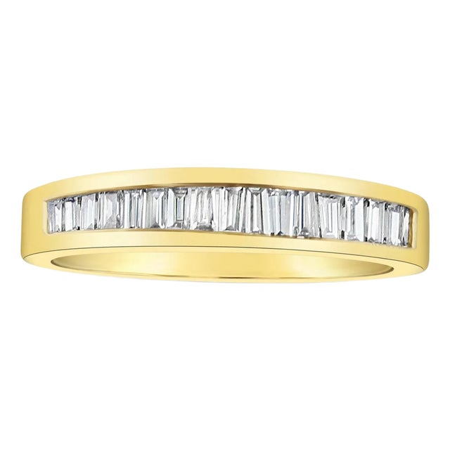 Tapered Baguette Diamond Wedding Band with 14k Two-Toned Gold Accented Design, Size 9 For Sale