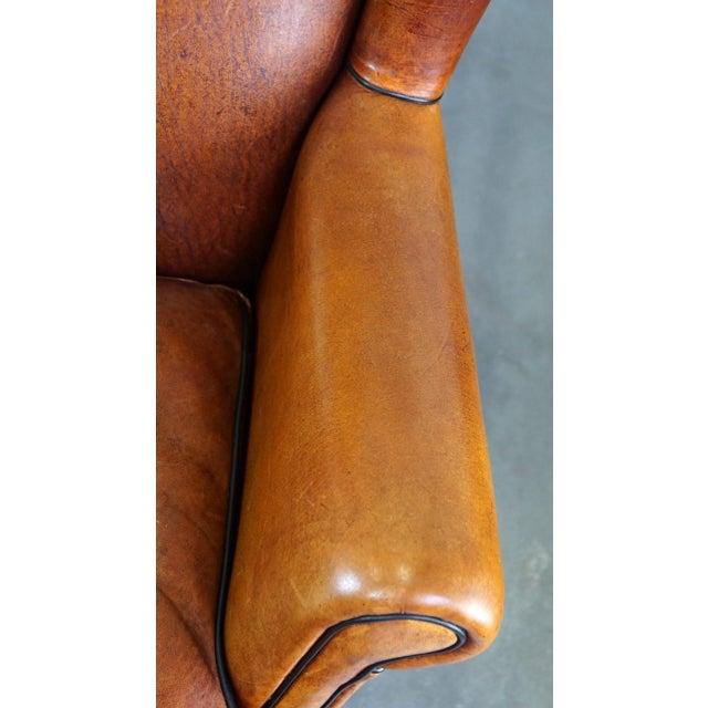 Brown Wing Chair in Sheepskin Leather For Sale - Image 8 of 12
