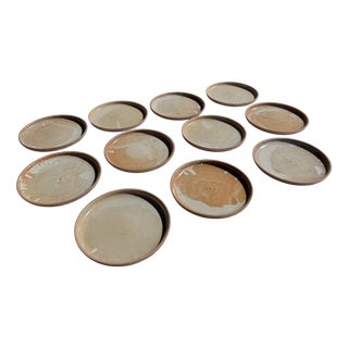 Beige Stoneware Plates, Set of 11 For Sale