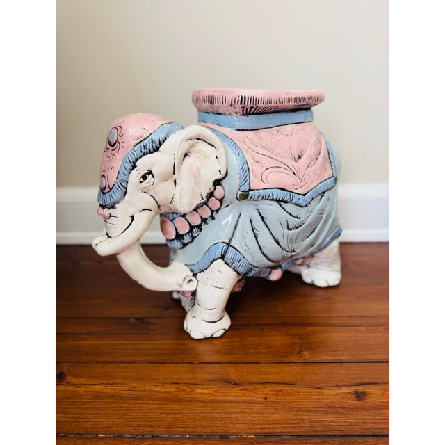 Vintage Pastel Pink and Blue Elegant Garden Stool or Side Table For Sale - Image 6 of 11