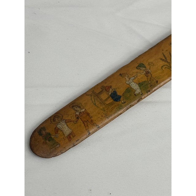 Antique Victorian Hand Painted Wood Paper Knife With Kate Greenaway Style Figures, Circa 1880s For Sale In Philadelphia - Image 6 of 9
