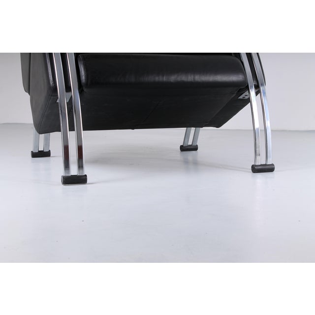 Postmodern Black and Chrome Leather Easy Chair by Young, 1980s For Sale - Image 12 of 18