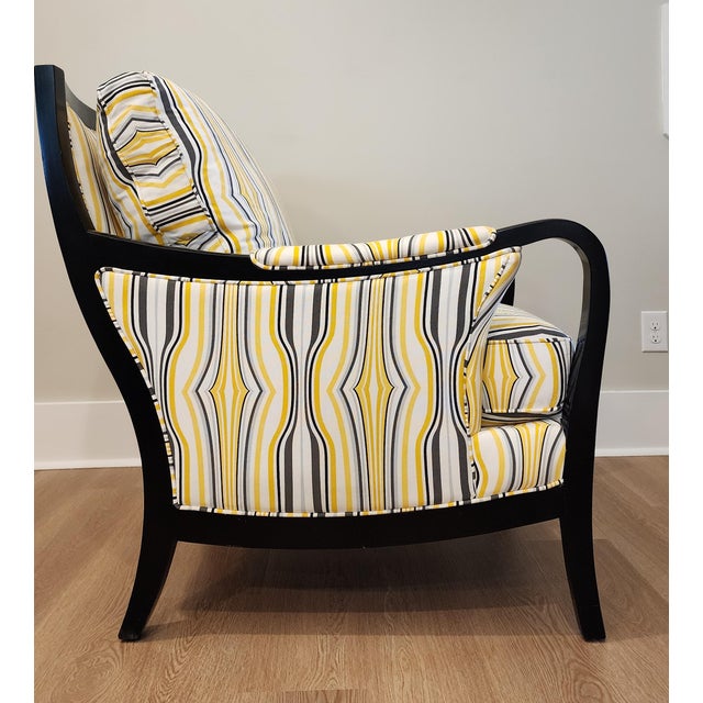 Vintage Hooker Ebonized Swoop Arm Lounge Chair in Graphic Fabric With Down Bolster For Sale - Image 9 of 17